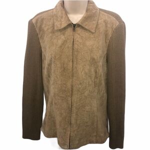 Coldwater Creek Leather Wool Blend Jacket Zip Up S